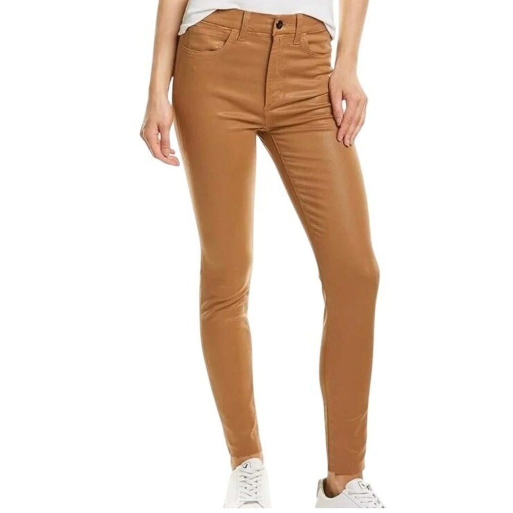 Joes Jeans Womens size 28" Waist Coated Skinny Pants Camel Tan Raw Hem High Rise